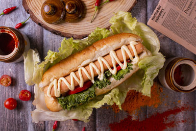 High angle view of food on table