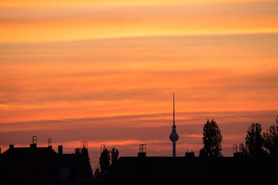 Silhouette buildings against sky during sunset