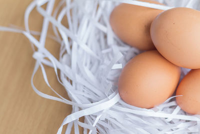 High angle view of eggs on table