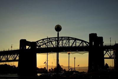 Low angle view of silhouette bridge against sky during sunset