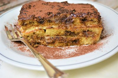 High angle view of dessert in plate