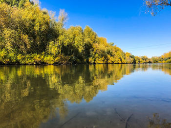 Scenic view of lake against sky during autumn