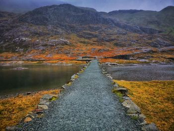 Scenic view of mountains against sky during autumn