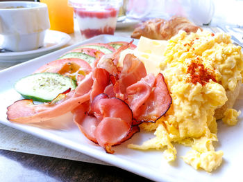 Close-up of breakfast served on table