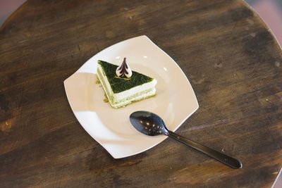 High angle view of bread in plate on table