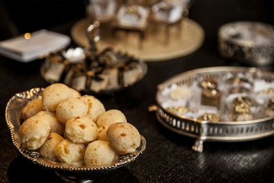 High angle view of dessert in plate on table