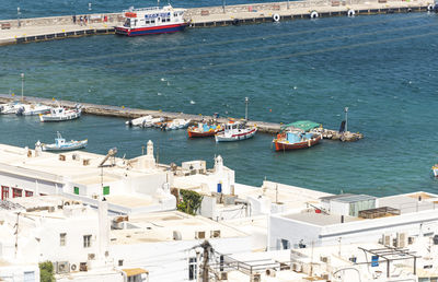 High angle view of boats in sea