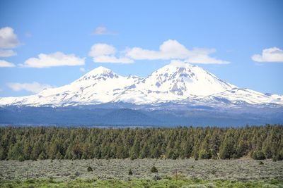 Scenic view of snowcapped mountains against sky