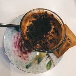 High angle view of coffee on table