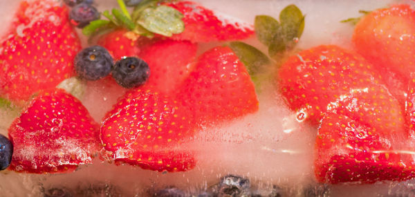 Close-up of strawberries in water