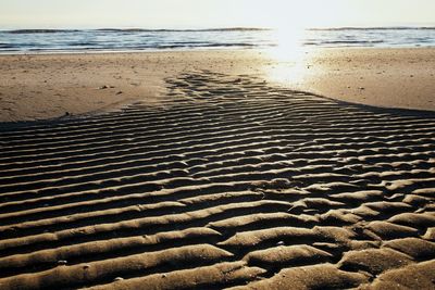 Surface level of beach against sky