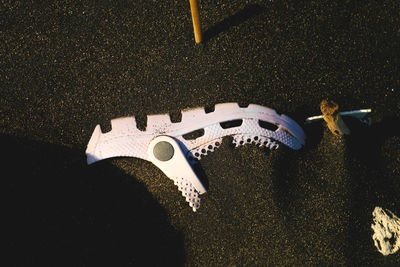 High angle view of people on road