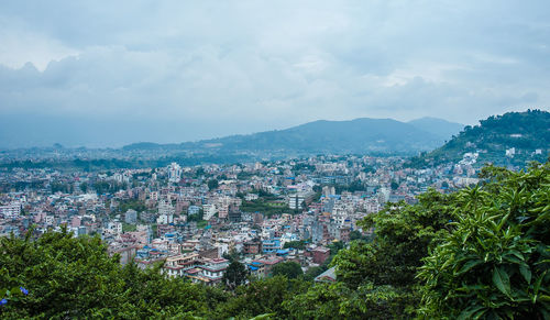High angle view of townscape against sky