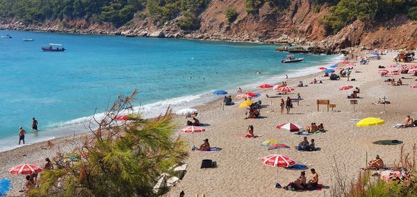 High angle view of people on beach