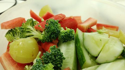 Close-up of chopped vegetables in plate