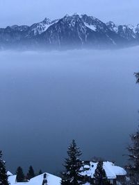 Scenic view of snowcapped mountains against sky