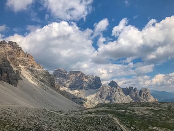 Scenic view of mountains against cloudy sky