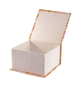 High angle view of box against white background