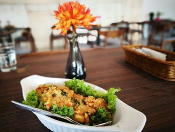 Close-up of salad in plate on table