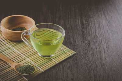 High angle view of drink on table