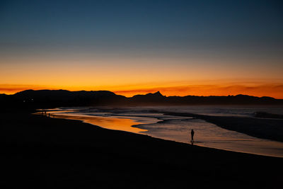 Scenic view of beach against sky during sunset