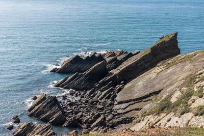 High angle view of rocks by sea