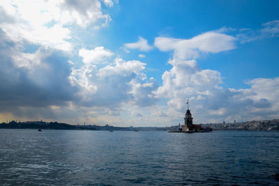 Scenic view of sea against cloudy sky