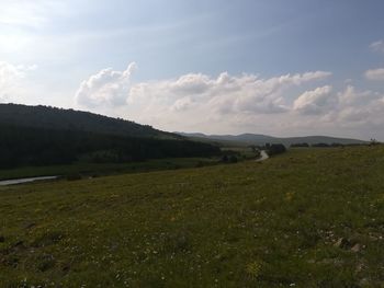 Scenic view of field against sky