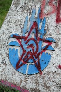 High angle view of graffiti on wall