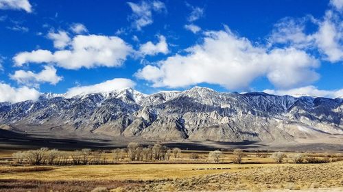 Panoramic view of snowcapped mountains against sky
