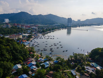 High angle view of buildings in city