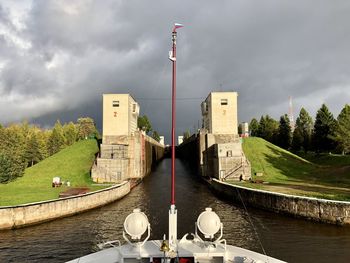 Panoramic view of river amidst trees against sky