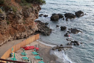 High angle view of rocks on beach