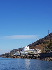 Scenic view of sea against clear blue sky