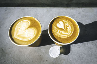 High angle view of coffee on table