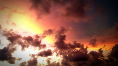 Low angle view of cloudy sky at sunset