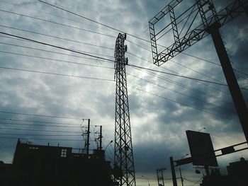 Low angle view of electricity pylon against sky