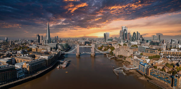 Aerial panoramic cityscape view of london and the river thames