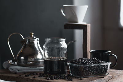 Close-up of coffee beans on table