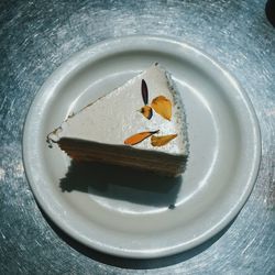 High angle view of food in plate on table