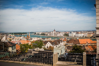 High angle view of buildings in city