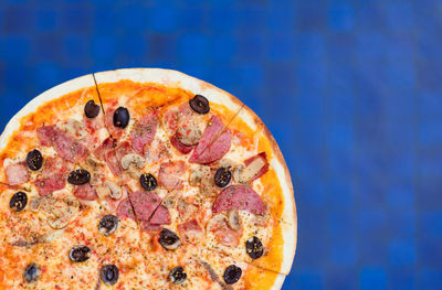 Directly above shot of pizza on table