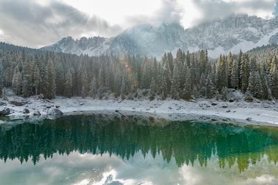 Reflection of trees in lake against sky