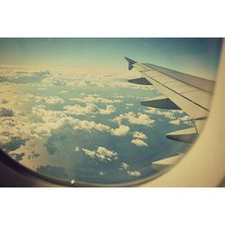 Cropped image of airplane wing over landscape