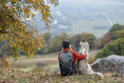 Rear view of dog on field