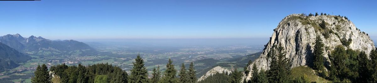 Panoramic view of mountains against clear sky