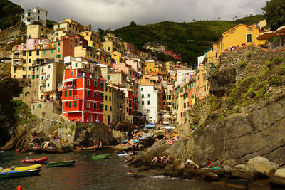 View of riomaggiore from one of the boulders