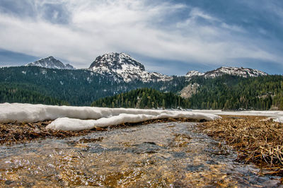 Scenic view of snowcapped mountains against sky