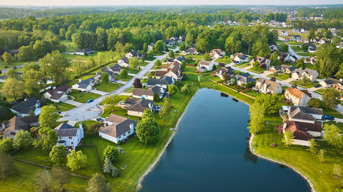 High angle view of buildings in city