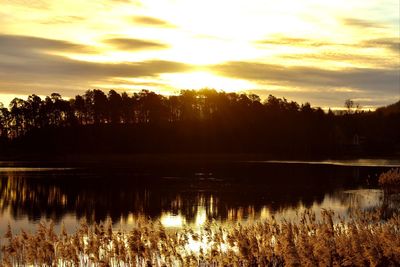 Scenic view of lake against sky during sunset